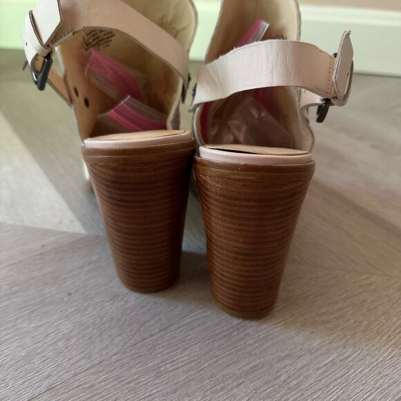 Nine West Pickens Leather Peep Toe Slingback Heels Sandals Shoes 9 Ivory Cream - Picture 4 of 10